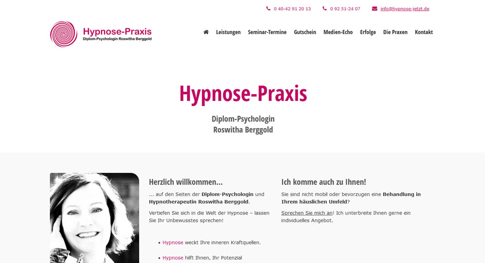 Webseite für Hypnosepraxis